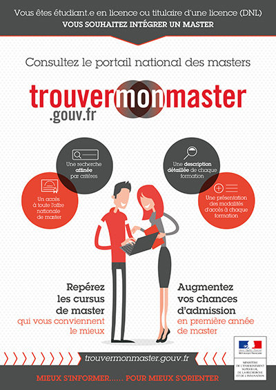 La poursuite d'études en master 1 > le portail national trouvermonmaster.gouv.fr est le seul site qui recense l'intégralité des diplômes nationaux de master